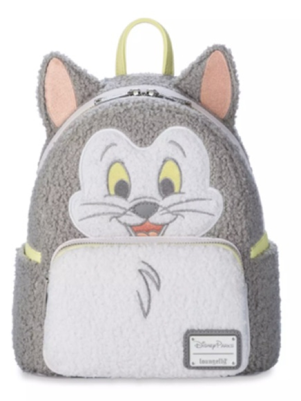 Loungefly Gray White Yellow Disney Cat Sherpa Mini Backpack